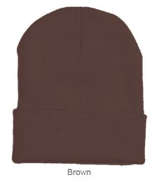 6 pieces 12" Long Cuff Ski Beanie Brown - Winter Beanie Hats