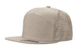 3 pieces 7-Panel Solid Color Perforated Snapback Caps Khaki - Baseball Caps & Snap Backs