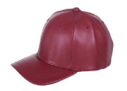 6 pieces Faux Leather Six Panel Caps Burgundy - Baseball Caps & Snap Backs