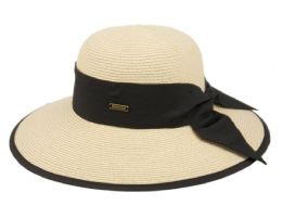 6 pieces Paper Straw Sun Floppy Hats W/grosgrain Band & Fabric Edge Natural - Sun Hats