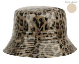 6 pieces Packable Reversible Two Sides Bucket Hats Leopard Khaki - Bucket Hats