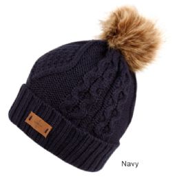 6 pieces Solid & Multi Color Knit Beanie Hat With Pom Pom Navy - Winter Beanie Hats