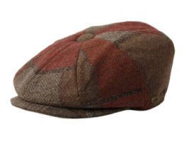6 pieces of Wool Blend Multi Color Patch Work Newsboy Cap Assorted Burgundy