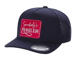 3 pieces 5-Panel Laser Cut Perforated Snapback Caps With Design Patch Navy - Baseball Caps & Snap Backs