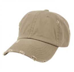 6 pieces Distressed Washed Cotton Baseball Cap Khaki - Baseball Caps & Snap Backs