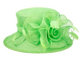 12 pieces Sinamay Fascinator With Flower Trim Green - Church Hats