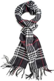 12 pieces of Plaid Soft Cashmere Feel Scarf Black