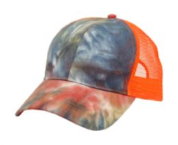 6 pieces Ponytail TiE-Dye Cotton Truck Cap Mix Blue - Baseball Caps & Snap Backs