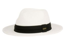 6 pieces Panama Paper Straw Braid Hats With Grosgrain Band Assorted White - Sun Hats