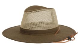 12 pieces Outdoor Safari Hats With Mesh Crown Assorted Brown - Sun Hats
