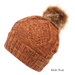 6 pieces Solid & Multi Color Knit Beanie Hat With Pom Pom Multi Rust - Winter Beanie Hats