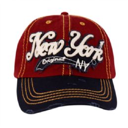 12 pieces Vintage Washed Cotton Baseball Caps With New York Assorted - Baseball Caps & Snap Backs