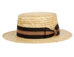 6 pieces Wheat Straw Boater Hats With Stripe Band - Sun Hats