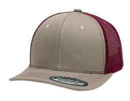 3 pieces 6-Panel Smooth Tencel Snapback Caps With Mesh Khaki/Burgundy - Baseball Caps & Snap Backs