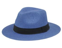 6 pieces Paper Straw Panama Hats With Grosgrain Band Royal - Sun Hats