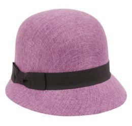 6 pieces Linen/cotton Cloche Hats With Black Band Lavender - Church Hats
