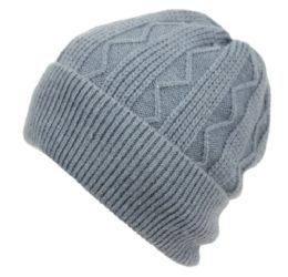 12 pieces Zigzag Stripe Knit Beanie W/cuff & Sherpa Lining Assorted - Winter Beanie Hats