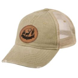 3 pieces Design Patch Washed Cotton Trucker Caps Khaki - Baseball Caps & Snap Backs