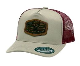 3 pieces Eagle Patch Snapback Caps With Mesh Khaki/Burgundy - Baseball Caps & Snap Backs