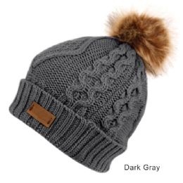 6 pieces Solid & Multi Color Knit Beanie Hat With Pom Pom Dark Gray - Winter Beanie Hats
