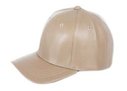 6 pieces Faux Leather Six Panel Caps Khaki - Baseball Caps & Snap Backs