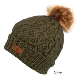 6 pieces Solid & Multi Color Knit Beanie Hat With Pom Pom Dark Olive - Winter Beanie Hats
