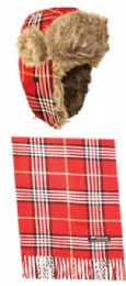 12 pieces of Plaid Trooper Hats And Scarf Set Tp476s Assorted