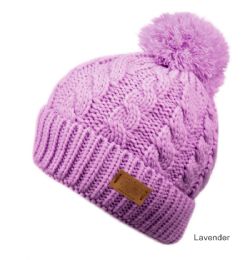 6 pieces Heavy Knit Beanie With Pom Pom & Sherpa Lining Lavender - Winter Beanie Hats