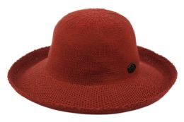 6 pieces Wide Brim Sun Bucket Hats With Roll Up Edge Burgundy - Bucket Hats