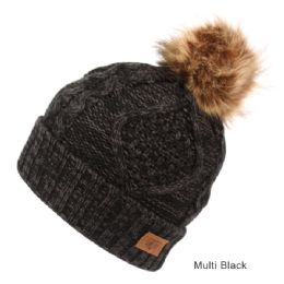 6 pieces Solid & Multi Color Knit Beanie Hat With Pom Pom Multi Black - Winter Beanie Hats