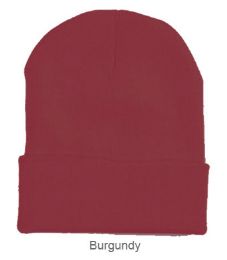 6 pieces 12" Long Cuff Ski Beanie Burgundy - Winter Beanie Hats