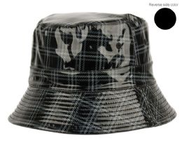 6 pieces Packable Reversible Two Sides Bucket Hats Plaid Black - Bucket Hats