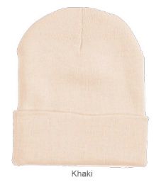 6 pieces 12" Long Cuff Ski Beanie Khaki - Winter Beanie Hats