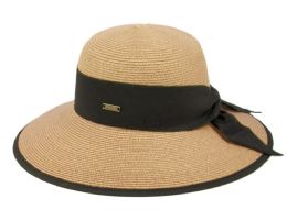 6 pieces Paper Straw Sun Floppy Hats W/grosgrain Band & Fabric Edge Toast - Sun Hats