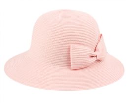 6 pieces Packable Poly Braid Bucket Sun Hats With Ribbon Indi Pink - Sun Hats