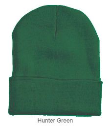 6 pieces 12" Long Cuff Ski Beanie Hunter Green - Winter Beanie Hats