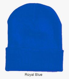 6 pieces 12" Long Cuff Ski Beanie Royal - Winter Beanie Hats