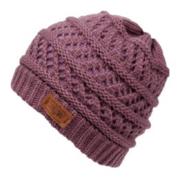 6 pieces Messy Bun Ponytail Crochet Beanie W/double Layer Lining Lavender - Winter Beanie Hats