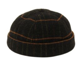 6 pieces Rolled Cuff Wool Blend Retro Skullcap Black-Plaid - Winter Beanie Hats