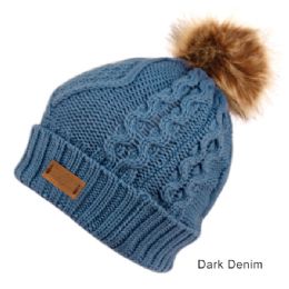 6 pieces Solid & Multi Color Knit Beanie Hat With Pom Pom Dark Denim - Winter Beanie Hats