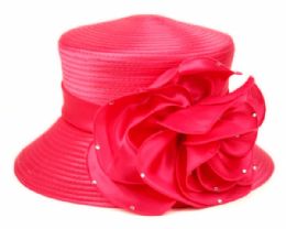 12 pieces Fascinator With Big Flower Trim Hot Pink - Church Hats