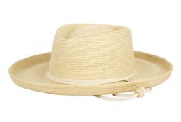 6 pieces Up Brim Paper Straw Fedora Hats With Leather String Band & Chin Cord - Sun Hats