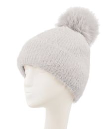 12 pieces Soft Winter Knit Cuffed Pompom Beanie With Soft Velvet Lining Assorted - Winter Beanie Hats