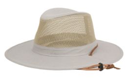 12 pieces Outdoor Safari Hats With Mesh Crown & Leather Chin Cord Assorted Light Gray - Cowboy & Boonie Hat