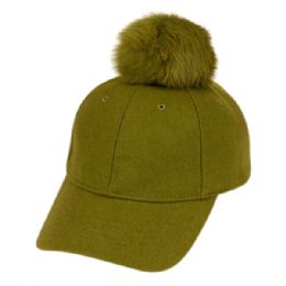 12 pieces Six Panel Solid Color Wool Blend Cap W/rabbit Fur Pom Pom Apple Green - Fashion Winter Hats