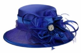 12 pieces Fascinator With Big Flower Trim Royal - Church Hats