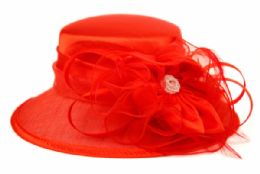 12 pieces Fascinator With Big Flower Trim Red - Church Hats