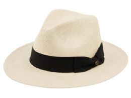 6 pieces Paper Straw Panama Fedora Hats With Grosgrain Band Natural - Sun Hats