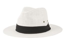 6 pieces Toyo Paper Straw Panama Hats With Grosgrain Band Assorted White - Sun Hats