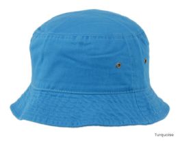6 pieces Plain Cotton Spring/summer Bucket Hats Assorted Turquoise - Bucket Hats
